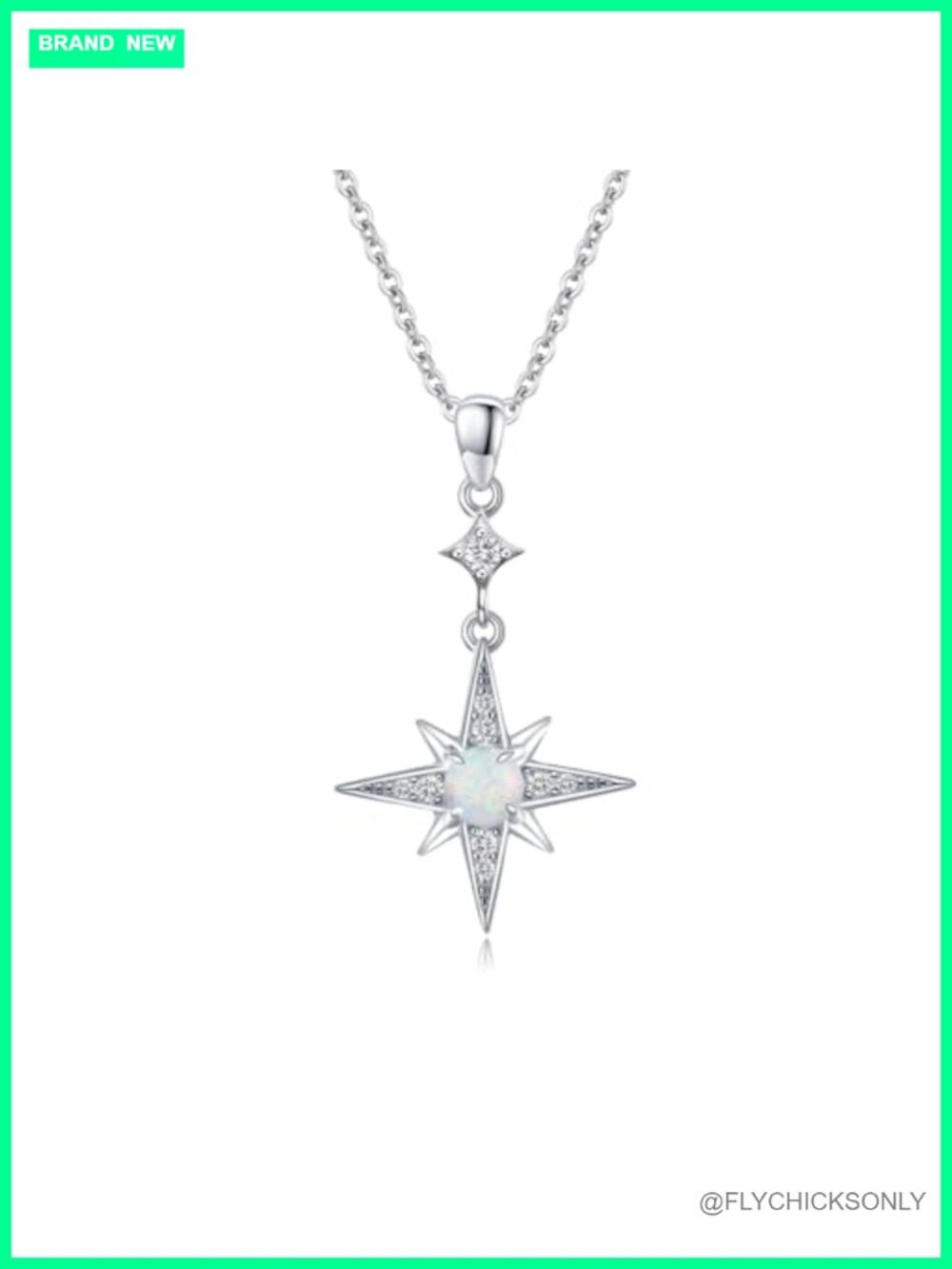 Sterling Silver North Star Pendant Necklace 18in Opal